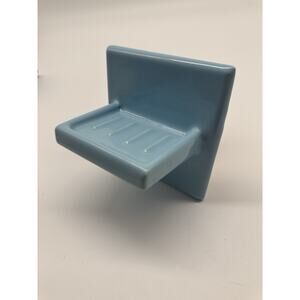 VTG MCM Blue Ceramic Tile Soap Dish Built-In Bathroom Fixture Mid Century 5"x5"